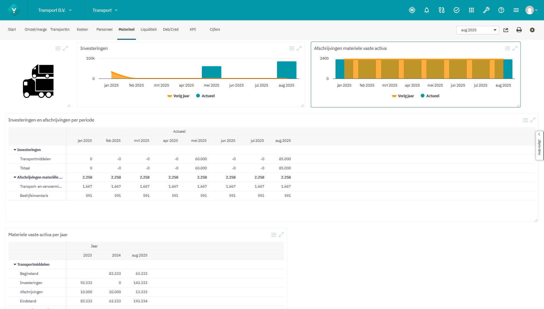 Screenshot Materieel transport
