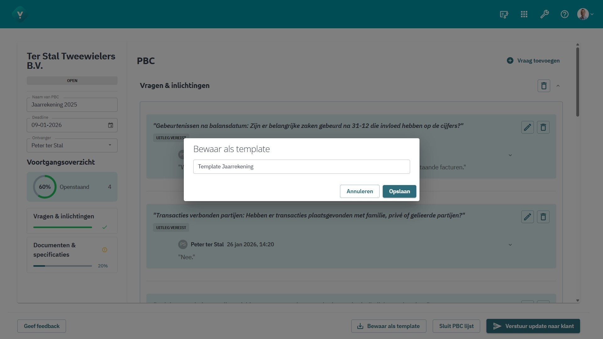 Visionplanner PBC - Template bewaren