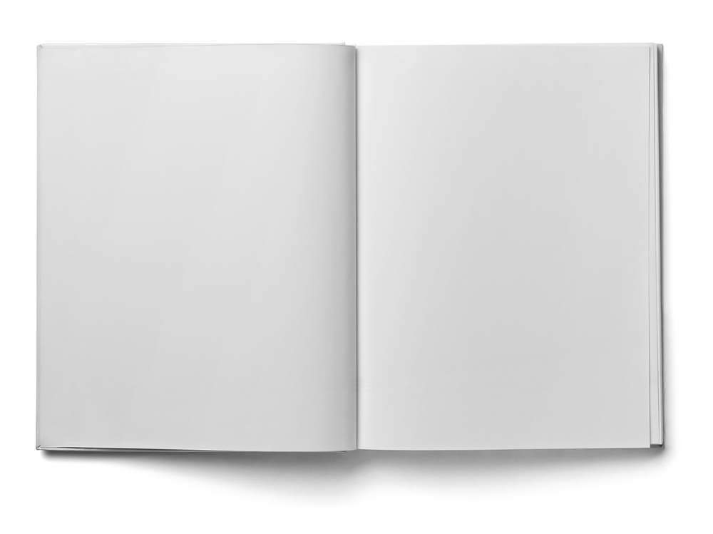 close up of a  blank white  book on white background